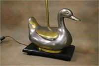 Chinese Pewter & Brass Duck Decoy Lamp