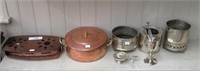 GROUP OF COPPER & SILVER SERVING ITEMS