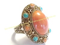 SILVER FILIGREE CABOCHON RING