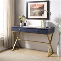 Linon Campaign Blue Desk with Gold Matte Legs