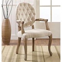 Shiraz Linen Oval Tufted Back Armchair in Natural