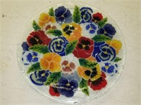 Glass with Hand Painted Flowers in Glass Plate