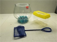 Fish Bowl, Net, and small container