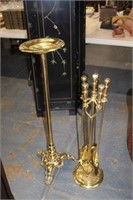 2pc Brass Fire Tools & Plant Stand