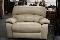 Cream Leather Electric Reclining Love Seat
