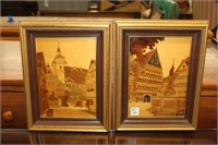 2pc Wood Inlay Pictures Scenes of Germany