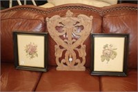 3pc Floral Engraving & Carved Griffin Plaque