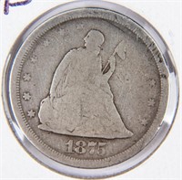 Coin 1875-S Twenty Cent Silver U.S. Type Coin