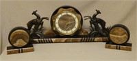 Art Deco Style Onyx Figural Clock Set.