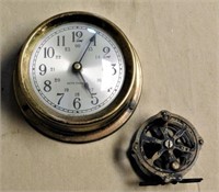 Seth Thomas Brass Porthole Clock and Fishing Reel.