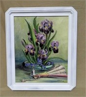 Oil on Board of Irises, Signed.