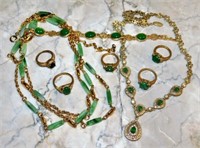 Jade Colored Stones in Gold Tone Settings.