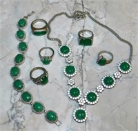 Jade Colored Stones in Silver Tone Settings.