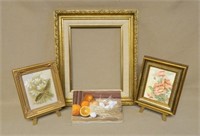 Petite Paintings on Easels and Gilt Frame.