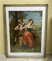 Vividly Colored Courting Couple Print.