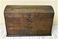 Early Exposed Dovetailed Oak Dome Top Coffer.