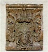 Well Carved Female Mask Oak Architectural Piece.