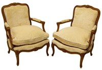 (2) FRENCH LOUIS XV STYLE FAUTEUIL ARMCHAIRS