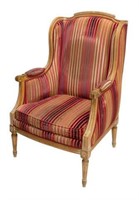 FRENCH LOUIS XVI STYLE UPHOLSTERED WING CHAIR