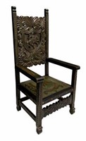 SPANISH BAROQUE STYLE WELL CARVED THRONE ARMCHAIR