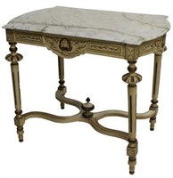 FRENCH LOUIS XVI STYLE MARBLE-TOP PAINTED TABLE
