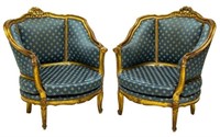 (2) LOUIS XV STYLE GILTWOOD UPHOLSTERED ARMCHAIRS
