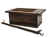 JAPANESE COPPER-LINED WOOD HIBACHI W/ BAMBOO TOOL