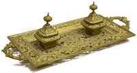 FRENCH EMPIRE STYLE GILT BRONZE DOUBLE INKWELL