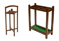 (2) ENGLISH ARTS & CRAFTS UMBRELLA STAND & ASHTRAY