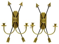 (2) DECORATIVE GILT BRASS & BLACK CANDLE SCONCES