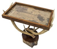 RUSTIC GLASS TOP & ANTLER SIDE TABLE