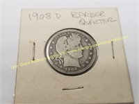 1908-D BARBER QUARTER SILVER COIN