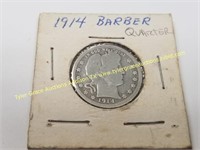 1914 BARBER SILVER QUARTER COIN