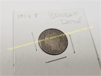 1914 BARVER SILVER DIME COIN