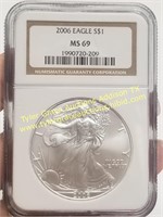 2006 NGC MS69 GRADED SILVER EAGLE
