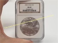 2000 SILVER EAGLE MS69 NGC GRADED COIN