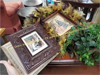 LOT OF MISC. FRAMES EMBROIDERED PIC AND GREENERY
