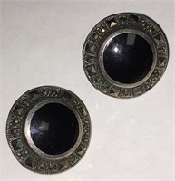 Pair Of Sterling, Black Onyx & Marcasite Earings