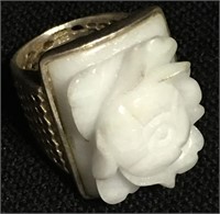 Sterling Silver & Carved Floral Hardstone Ring