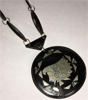 Carved Pendant Necklace With Sterling Inlay
