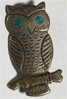 Sterling Silver Owl Pin With Turquoise Eyes