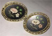 Pair Of 14k Gold And Pietra Dura Earrings