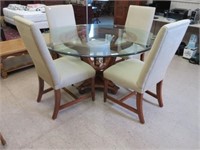PEDESTAL GLASS TOP TABLE W/ 4 CHAIRS