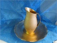 Mirror copper colored aluminum pitcher & bowl