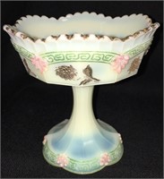 Custard Glass Hand Decorated Footed Compote