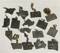 Large Group Of Sterling Silver State Charms