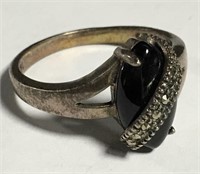 Sterling Silver, Black Onyx And Marcasite Ring