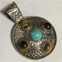 Sterling Silver, Turquoise & Tiger's Eye Pendant