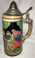 Stein With Pewter Lid, Figural Scene