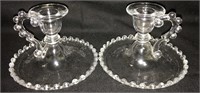 Pair Of Candlewick Glass Candle Sticks